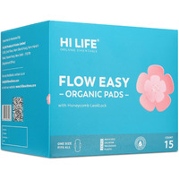Hi Life Flow Easy Organic Pads With Honeycomb Leaklock |Sanitary Pads | Rash Free Sanitary Pads | Ultra Soft Pads | Heavy Sanitary Period Pads | 100% Organic Cotton Pads For Normal-Sensitive Skin | Sanitary Napkins For Overnight & Heavy Flow With Free Disposal Bags | Leak Proof & Full Coverage X-Large Sanitary Pads| Luxurious Ultra-Soft And Super-Absorbent With Biodegradable Disposal Bag And Unique Honeycomb Lock Structure For Stain-Free And Rash-Free Periods - Pack Of 15 Pads