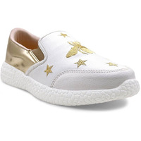 Kazarmax Women White Gold Embroidered Slip-On Sneakers Shoes - 4 Uk