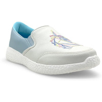 Kazarmax Women White Blue Unicorn Embroidered Slipon Sneakers - 4 Uk