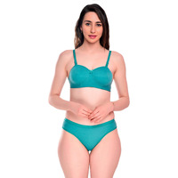 Brumot Women Cotton Padded Non-Wired Half Cup T-Shirts Bra Panty Lingerie Set Pack Of 1 (Turquoise 30B)