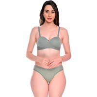 Brumot Women Cotton Padded Non-Wired Half Cup T-Shirts Bra Panty Lingerie Set Pack Of 1 (Light Green 36B)