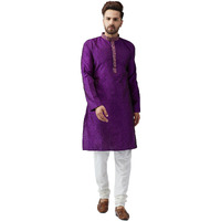 Sojanya (Since 1958, Men's Purple Silk Blend Kurta Churidar Pyjama Set, Size: M