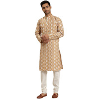 Sojanya (Since 1958, Men's Silk Blend Dark Gold Embroidered Only Kurta, Size: 40