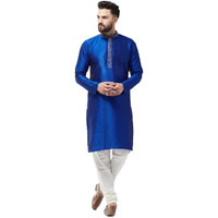 Sojanya (Since 1958, Men's Silk Blend Royal Blue Self Design Only Long Kurta, Size: 40