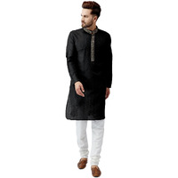 Sojanya (Since 1958, Men's Black Silk Blend Kurta Churidar Pyjama Set, Size: L