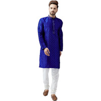 Sojanya (Since 1958, Men's Blue Silk Blend Kurta Churidar Pyjama Set, Size: Xxl