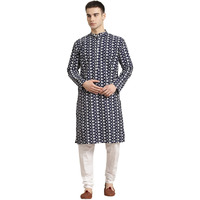 Sojanya (Since 1958, Men's Silk Blend Navy Blue Embroidered Only Kurta, Size: 38