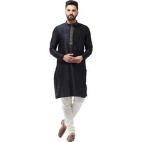 Sojanya (Since 1958, Men's Silk Blend Black Self Design Only Long Kurta, Size: 42