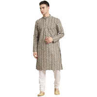 Sojanya (Since 1958, Men's Silk Blend Olive Embroidered Only Kurta, Size: 36