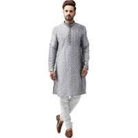 Sojanya (Since 1958, Men's Grey Silk Blend Churidar Pyjama Set, Size: M
