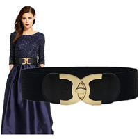 Fdship Women's Stretchy Belt (Black, Elastic & Pu Leather)