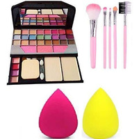 Tya Makeup Eyeshadow Kit + 5 Pcs Makeup Brush + 2 Pc Blender Puff Combo - Multicolor