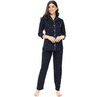 Zeyo Women's Cotton Heart Printed Pajama Set Night Suit Set Of Shirt & Pyjama 5152 (Navy Blue, 5Xl)
