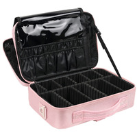 Inovera (Label) Nylon Makeup Organizer Bag,Cosmetic Bag Professional Storage With Adjustable Compartment (Rose Gold, Medium - (34L X 23B X 12H Cm))
