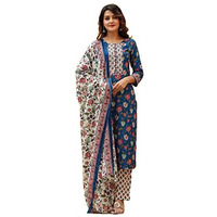 Vaamsi Women's Rayon Blend Floral Printed Straight Kurta Pant With Dupatta (Vkskd1238_Blue_S)