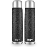 Pexpo Thermosteel Flip Lid Flask Flamingo, 1000 Ml, Black, Pack Of 2 | Stainless Steel Bottle With Jute Bag | Leak Proof | Travelling | School & Trekking | Office | Men, Women & Kids