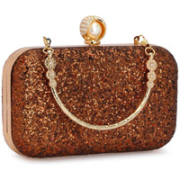 Tooba Women's Handcrafted Beautiful Bling Box Clutch Bag (Copper Pearl)