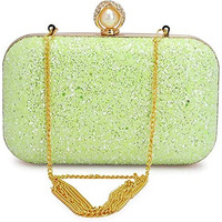 Tooba Women's Handcrafted Beautiful Bling Box Clutch Bag (Fluorescent Green Pearl)