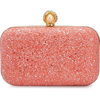 Tooba Women's Handcrafted Beautiful Bling Box Clutch Bag (Pink Pearl)