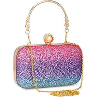 Tooba Women's Handcrafted Beautiful Bling Box Clutch Bag (Multi-Coloured Pearl)