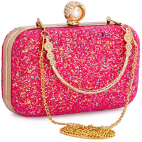 Tooba Women's Handcrafted Beautiful Bling Box Clutch Bag (Light Magenta Pearl)