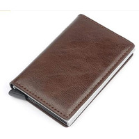 Vogard Men's Genuine Leather Wallet | Rfid Blocking Aluminum Automatic Pop Up Credit Card Holder Case | 8 Card Slots (24 Brown)