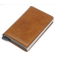 Vogard Men's Genuine Leather Wallet | Rfid Blocking Aluminum Automatic Pop Up Credit Card Holder Case | 8 Card Slots (24 Tan)