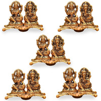 Collectible India Laxmi Ganesh Murti Idol Diya Puja Deepak - Metal Lakshmi Ganesh Statue - Diwali Home Decoration Items - Lakshmi Ganesh For Diwali Showpiece Oil Lamp Set Of 5