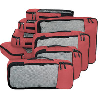 Fatmug Polyester Packing Cubes Travel Pouch Bag Organiser Set Of 8 (2 * Large-Medium-Small And Slim) (Red)