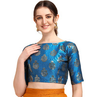 Oomph! Women's Indian Ethnic Wear Designer Floral Pattern Zari Work Boat Neck Half Sleeve Readymade Non - Padded Blouse For Saree And Lehnga And Palazzos Or Skirts For A Fusion Twist.