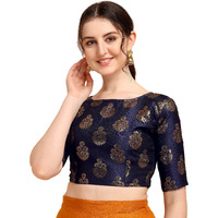 Oomph! Women's Indian Ethnic Wear Designer Floral Pattern Zari Work Boat Neck Half Sleeve Readymade Non - Padded Blouse For Saree And Lehnga And Palazzos Or Skirts For A Fusion Twist.