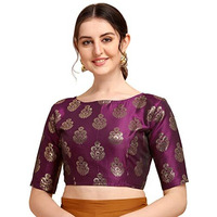 Oomph! Women's Indian Ethnic Wear Designer Floral Pattern Zari Work Boat Neck Half Sleeve Readymade Non - Padded Blouse For Saree And Lehnga And Palazzos Or Skirts For A Fusion Twist.