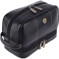 Hammonds Flycatcher Genuine Leather Toiletry Bag For Men And Women Cosmetic Organizer Bag, Travel Organizer Pouch, Shaving Kit Bag For Men Toiletry Pouch For Men With Multiple Pockets - Black