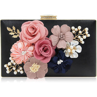 Inovera (Label) Ladies Floral Evening Clutch Women Party Wedding Purse Bag (Black)