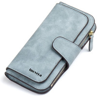 Inovera (Label) Light Blue Leather Women's Tri-Fold Women Fashion Card Coin Holder Ladies Long Purse Clutch Wallet (Kk24)