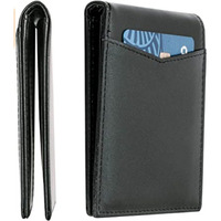 Contacts Men's Rfid Blocking Bifold Wallet | Black Genuine Leather | 6 Card Slots, 1 Id Window