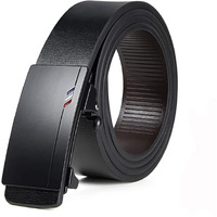 Gustave Men's Leather Belt Adjustable Auto Lock Buckle Belt For Men (Black-A)