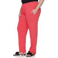 Cupid Women Plus Size Cotton Plain Comfortable Track Pant, Lower, Sports Trouser, Joggers, Lounge N Daily Gym Wear For Ladies_6X-Large_Coral Red