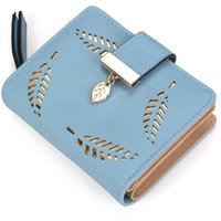 Inovera (Label) Light Blue Vegan Leather Women's Leaf Bi-Fold Card Coin Holder Small Purse Clutch Wallet (Kk23)