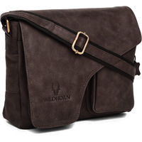 Wildhorn Men's Leather Messenger Bag, Handcrafted, Adjustable Strap, L-11 Inch H-9.5 Inch W-3 Inch (Set Of 1) - Brown Distressed