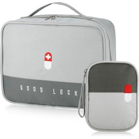 House Of Quirk Fabric Portable First Aid Empty Kit Pouch Emergency Survival Bag Medicine Bag For Home Office Travel Camping Sport Backpacking (Design 2 Grey)