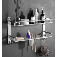 Grivan Stainless Steel Multi-Use Rack, Bathroom Shelf, Soap Stand, Tumbler Holder, Toothbrush Holder Bathroom Accessories Chrome Finish (Number Of Shelves - 2, Silver)
