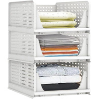Aditya Polymers Pack Of 3 Pcs.(Large) Wardrobe Closet Organizer For Clothes| Foldable Stackable Multi Purpose Storage Organizers|Cupboard Almirah Space Organiser| Adjustable Sliding Drawer Like Basket