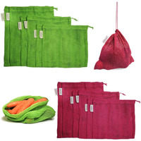 Necavu Cotton Set Of 12 Fridge Storage Bag | Eco-Friendly Natural Cotton Vegetable Bag For Fridge & Mesh Net Fridge Accessories |(Neem Green(6) + Onion Pink(6)), Drawstring