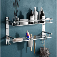 Livesup Stainless Steel Multi-Use Rack, Bathroom Shelf, Soap Stand/Tumbler Holder/Toothbrush Holder/Bathroom Stand/Bathroom Rack/Bathroom Accessories (Number Of Shelves - 2, Silver)