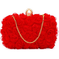 Tooba Women's Handcrafted Beautiful Bling Box Clutch Bag (Red Rose)