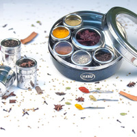 Maru 9 In 1 Durable Stainless Steel Masala Box For Kitchen Dark Blue Colored, Spice Storage Box For Kitchen With See-Through Lid, Masala Dabba, Stylish Spices Storage Steel Container