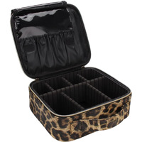 Inovera (Label) Pu Leather Makeup Organizer Bag For Women, Girls & Bridal - Travel Cosmetic Kit Storage Organiser Toiletry Vanity Box With Adjustable, 26L X 23B 9H Cm (Leopard Printed), Multicolor