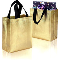 Drapme Small Size Pack Of 20 Pcs Glossy Metallic Laminated Non-Woven Reusable Eco-Friendly Party Return Gift Bags (Golden) (Small 9.5X10X4 Inch)