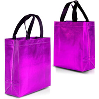 Drapme Small Size Pack Of 10 Pcs Glossy Metallic Laminated Non-Woven Reusable Eco-Friendly Party Return Gift Bags (Hot Pink) (Small 9.5X10X4 Inch)